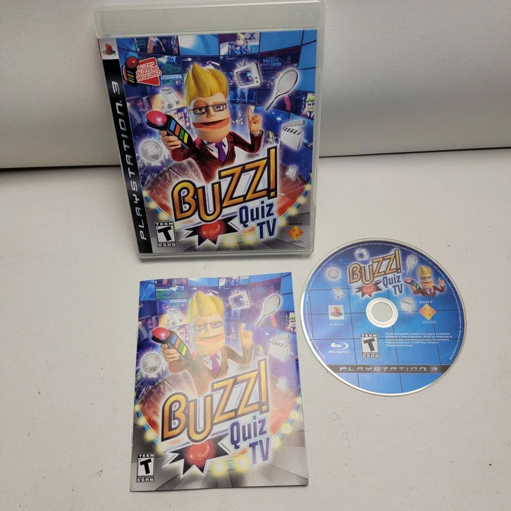 Sony Buzz Quiz TV PS3 Game Bundle with 4 Wireless Buzzers and USB Dongle-Works